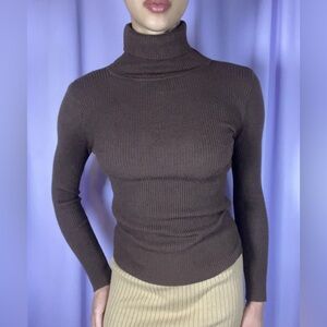 Warm Brown Ribbed Turtle Neck Size XS Slim Fit Winter Sophisticated Minimalism
